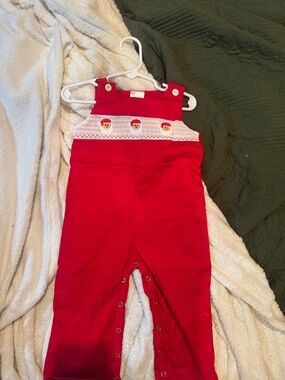 Red Holiday Smocked Kids Overalls